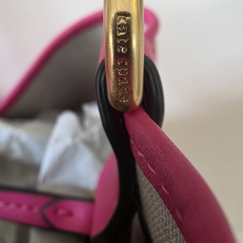 Kate Spade Raspberry Pink Spade Flower Monogram XL Canvas Tote + Pouch- NWOT - Picture 10 of 16